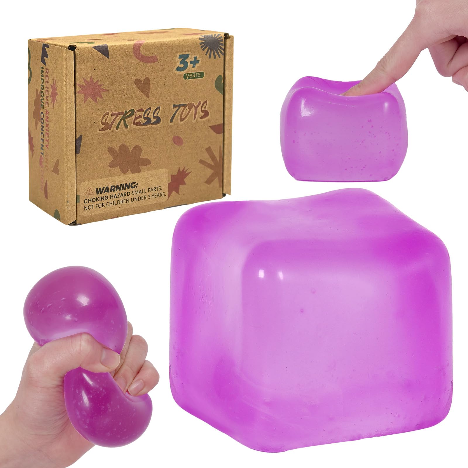 Graphinza Squeeze Toys – Plus Size 2.76in Transparent Ice Cube Squishy Toy, Soft Sensory Fidget Squeeze Toy with Durable Design, Comfortable Stress Play for Kids and Adults(Purple) — image 1