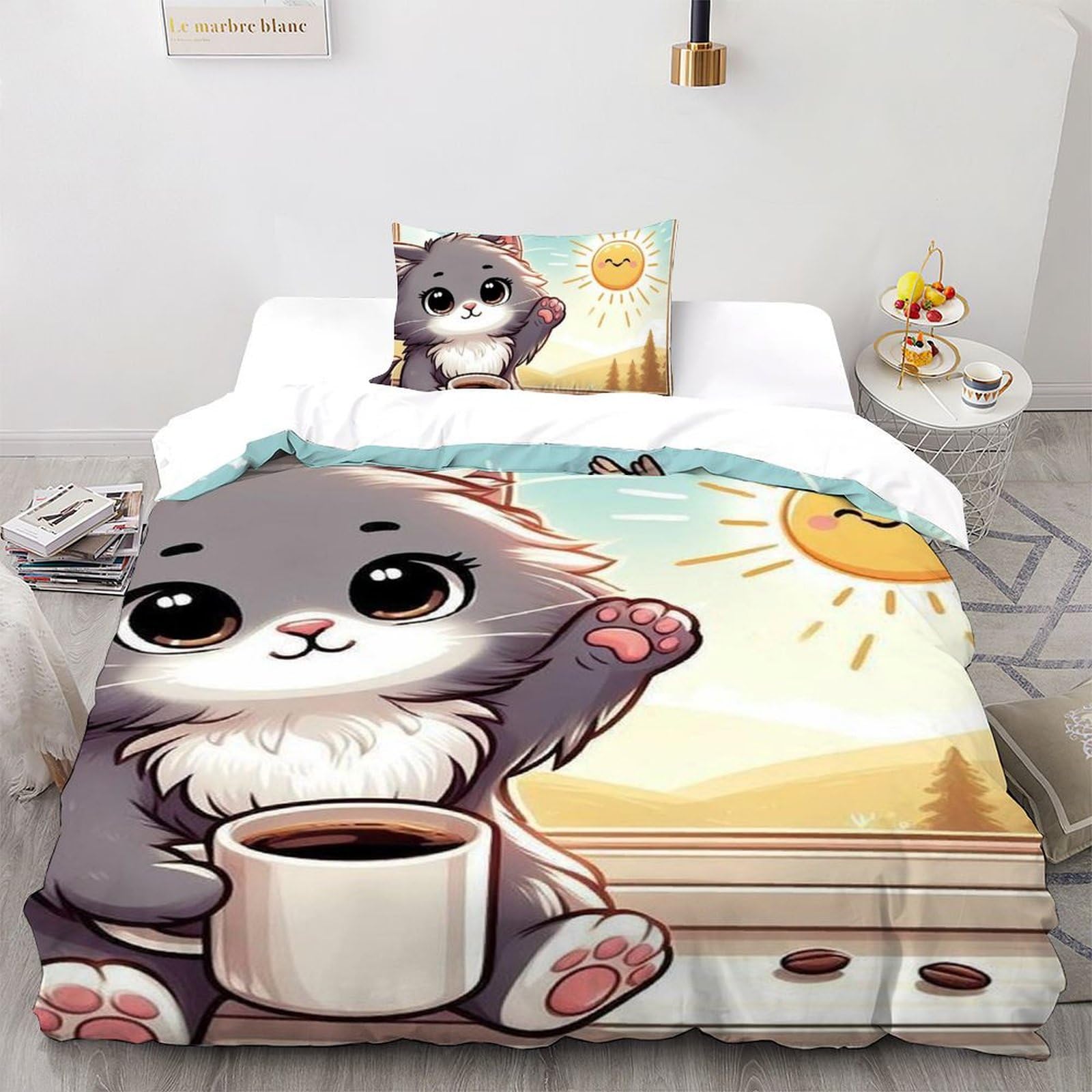 Parure de lit manga chat en microfibre pour chambre d'enfant passionné d'anime japonais