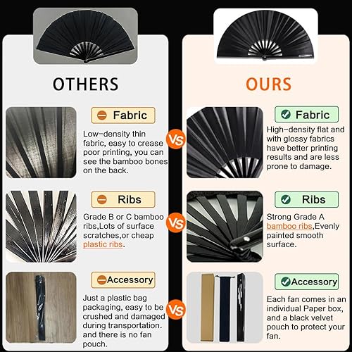 Miniatura 5 de Abanico Plegable Grande, Abanico Rave Clack de 13 Pulgadas, Abanico de Mano para Mujeres y Hombres con Tela de Satén Premium, Marco de Bambú Grueso