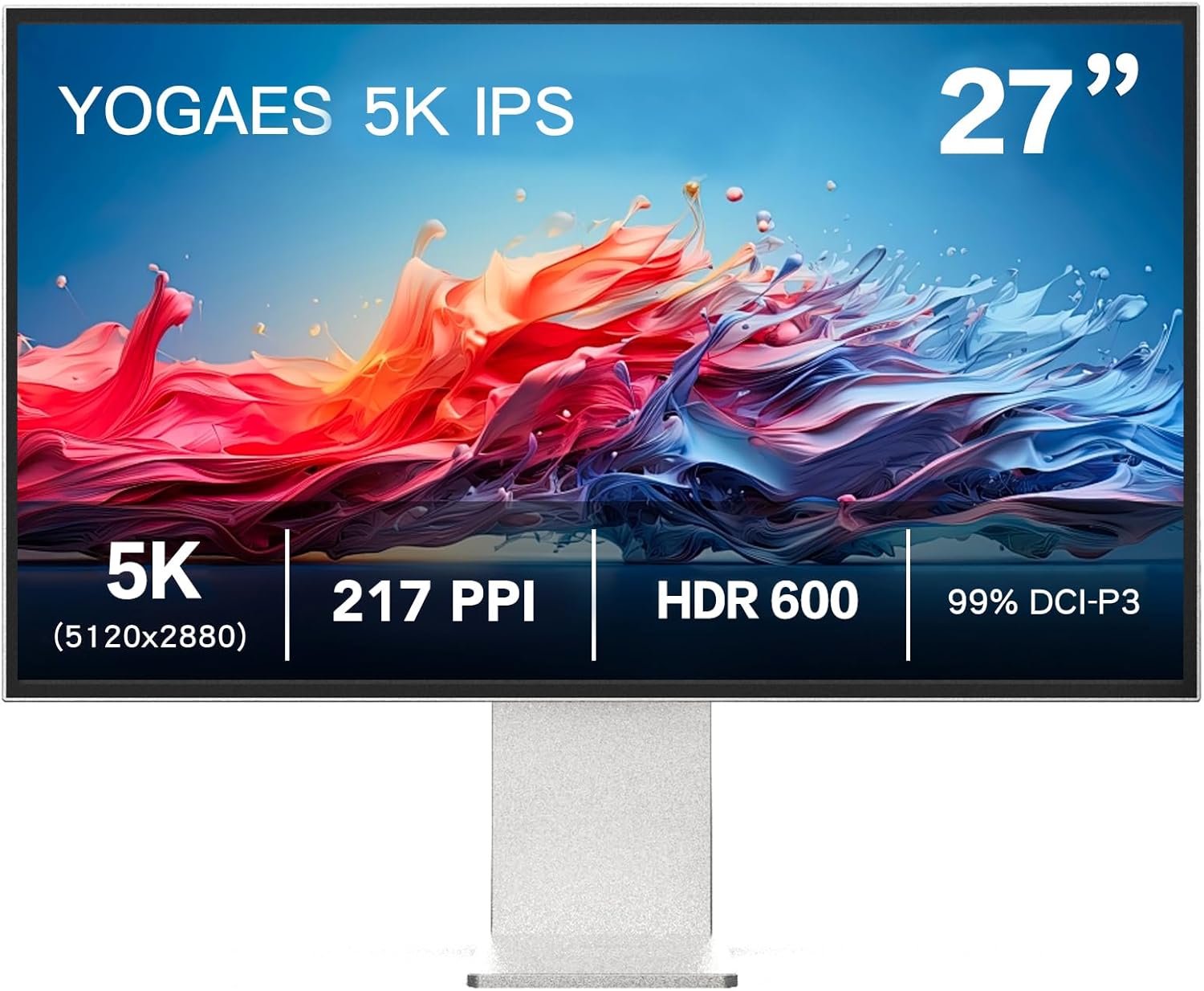 27-inch 5K Monitor with IPS Panel, 5K (5120 × 2880) All-Aluminum Alloy Body and Stand, sRGB 100%, 99% DCI-P3, NTSC 99%, USB-C (Type-C), Height-Adjustable