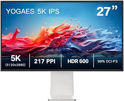 27-inch 5K Monitor with IPS Panel, 5K 5120   2880 All-Aluminum Alloy Body and Stand, sRGB 100%, 99% DCI-P3, NTSC 99%, USB-C Type-C, Height-Adjustable