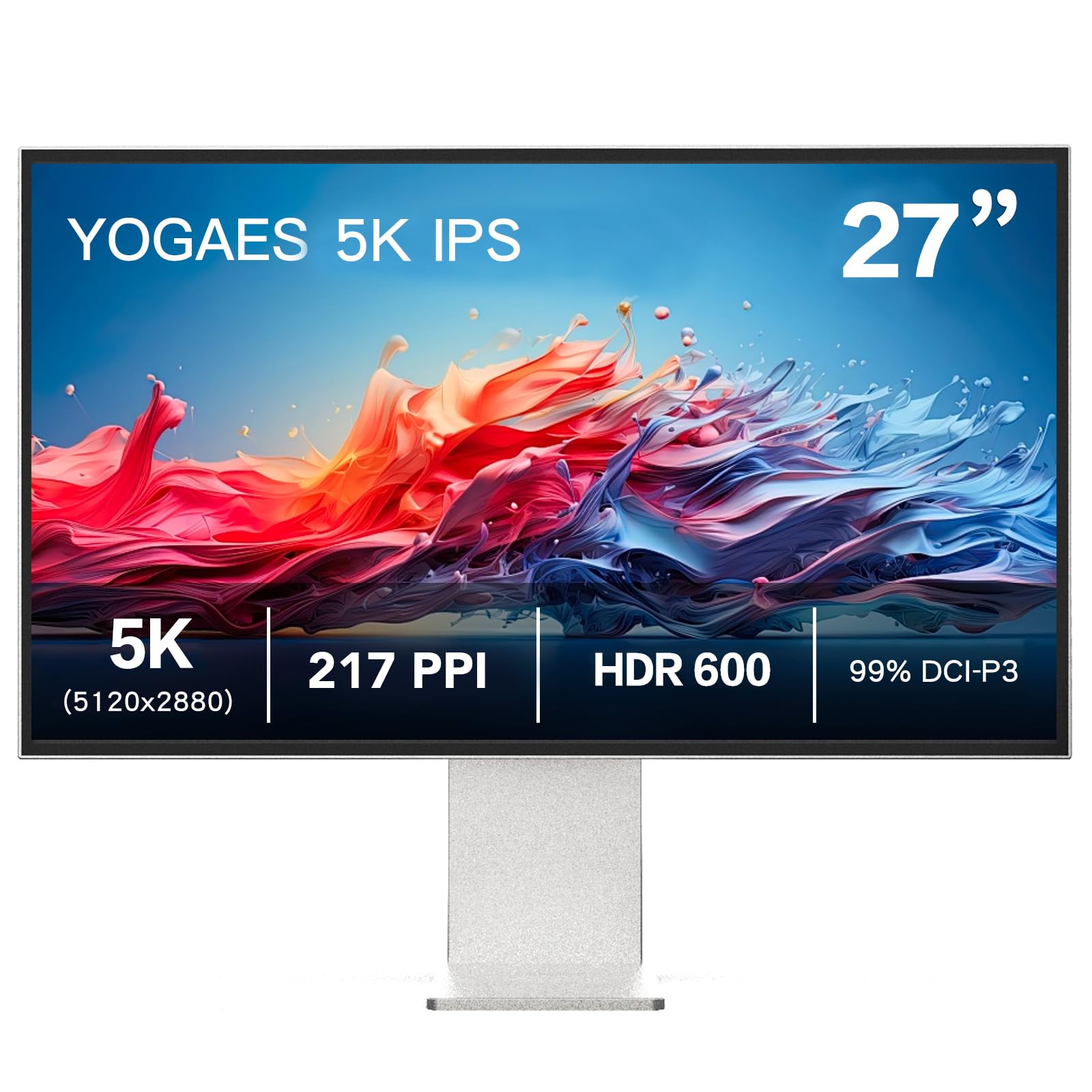 Monitor 5K de 27 polegadas com painel IPS, corpo e suporte de liga de alumínio 5K (5120 × 2880), sRGB 100%, 99% DCI-P3, NTSC 99%, USB-C (Tipo-C), altura ajustável