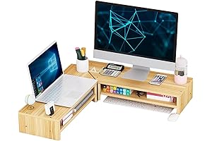 Bamboo Wood Monitor Stand with Dual Tiers for Enhanced Workspace Organization