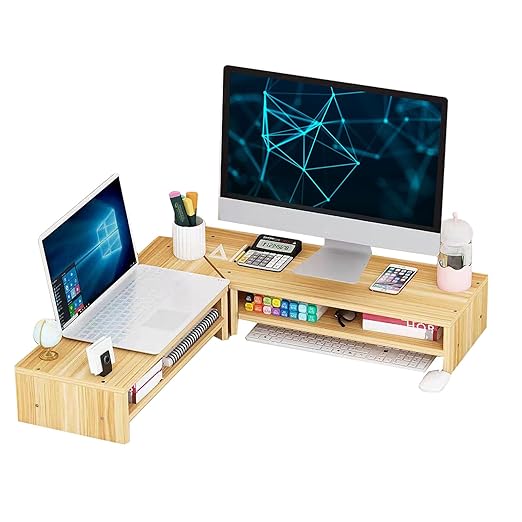 Amazon.com: Monitor Stand Riser, 2 Tiers Wood Monitor Riser Stand ...