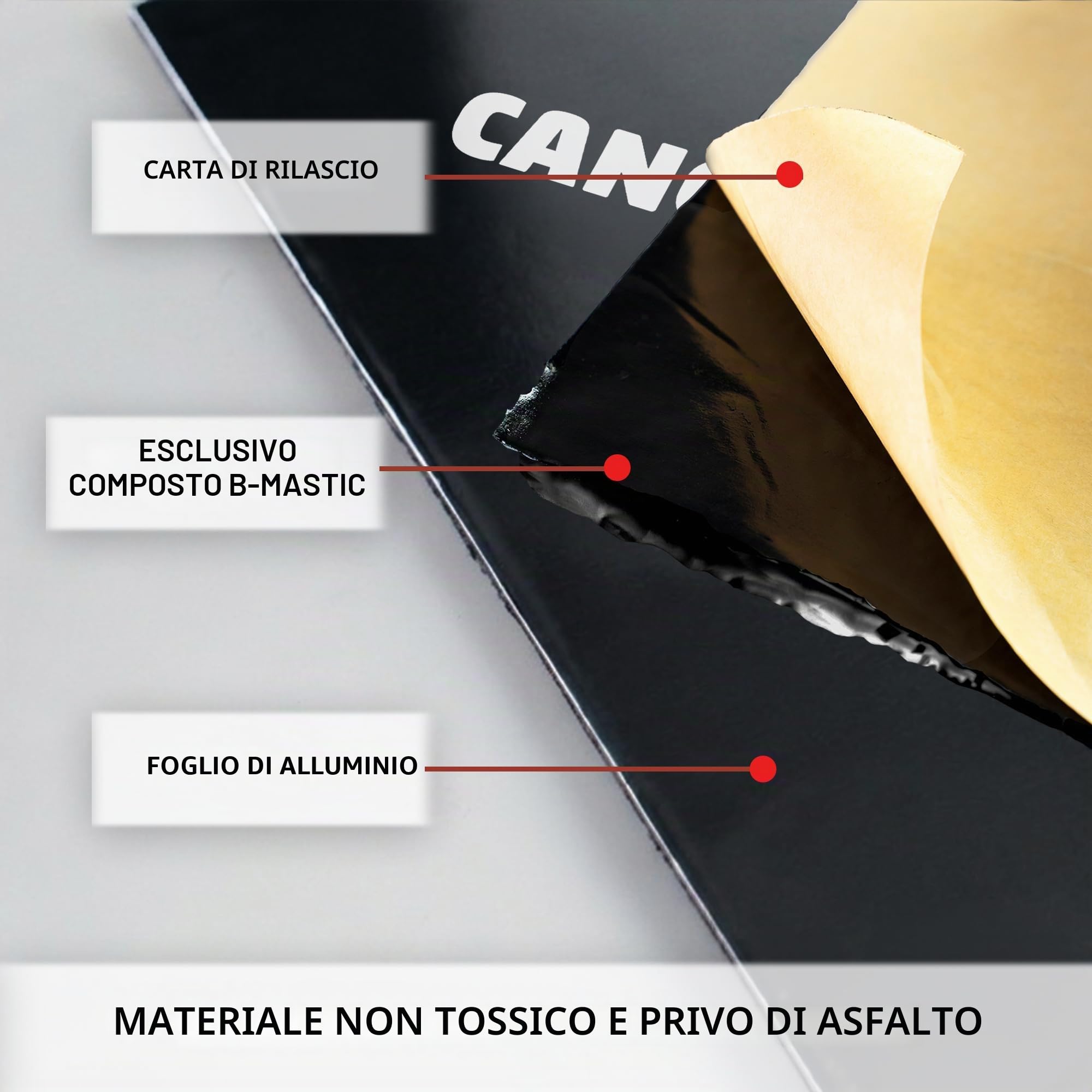 CANOPUS Professionale Fonoassorbente Butilico da Auto, Spessore 1.3mm 18 sqft 9 Fogli Tappetino Isolante insonorizzante per auto, Isolamento Acustico Smorzamento di vibrazioni per Veicolo, Nero