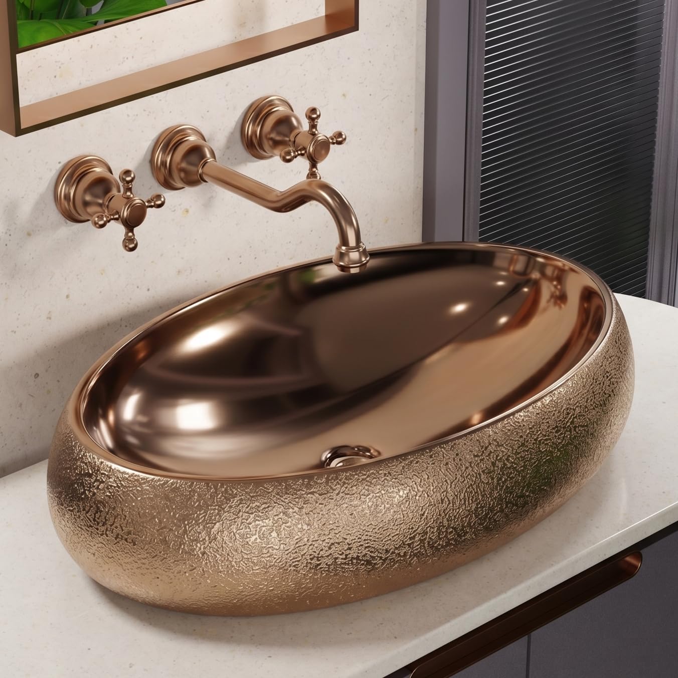 BASSINO Table Top Wash Basin - White & Rose Gold -18