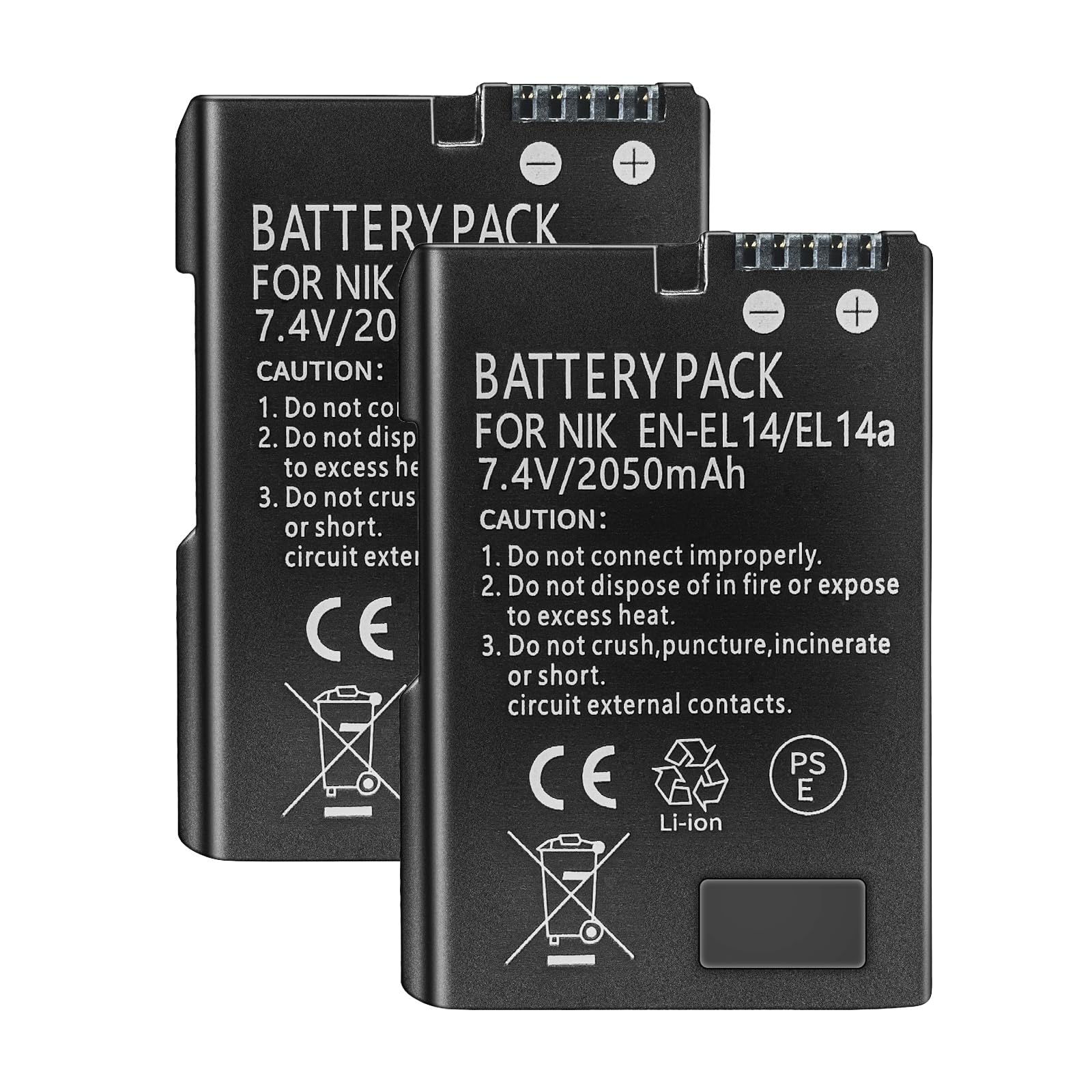 Batterie lithium-ion EN-EL14/EN-EL14a, 7,4 V 2050 mAh, compatible avec appareil photo numérique Nikon D3100 D3200 D3300 D3400 D5600 D5100 D5200 P7000 P7800