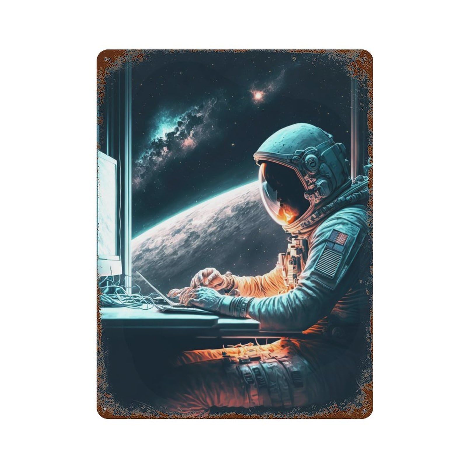 Astronaut Game 15.7"x11.8" Vintage Rust Metal Sign, Shabby Chic Decor for Garage, Bar And Workshop Decor