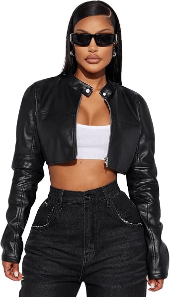 Womens Faux Leather Jacket Cropped Leather Jacket Women Bomber Motorcycle Jacket y2k Jacket