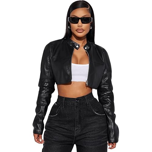 Women's Faux Leather Jacket Cropped Leather Jacket Women Bomber Motorcycle Jacket y2k Jacket