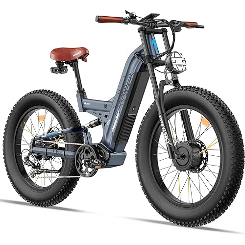 FREESKY Peak 4000W Dual Motor Ebike 40+MPH 48V 30AH Samsung Cells Battery AWD Electric Mountain Bike for Adults 26" Fat Tire Long Range Full Suspension Off-Road with Hydraulic Disc Brake Warrior PRO