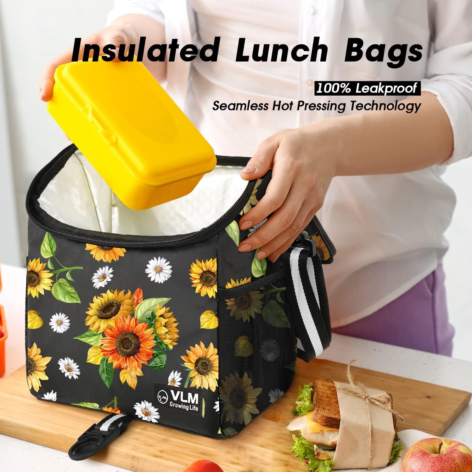 VLM Lunch Box for Women, Insulated Lunch Bag Women with Adjustable Shoulder Strap, Cute Lunch Tote Bag for Work,Picnic,Camping - Image 3