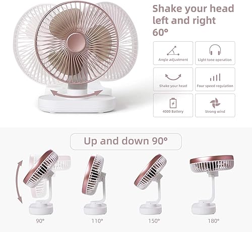 Miniatura 3 de Mini ventilador de escritorio USB, ventilador oscilante portátil con 4 velocidades, ventilador de mesa silencioso ajustable de 6.5in, ventilador