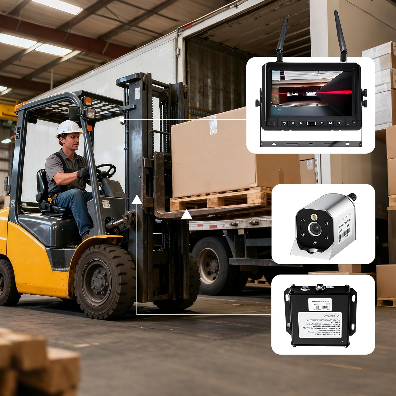 HD 1080P Wireless Security Camera with Laser Safe Positioning System, 7-inch Monitor, Video Recording, Forklift Unloading Safety Monitoring System, Camera with Magnetic Base
