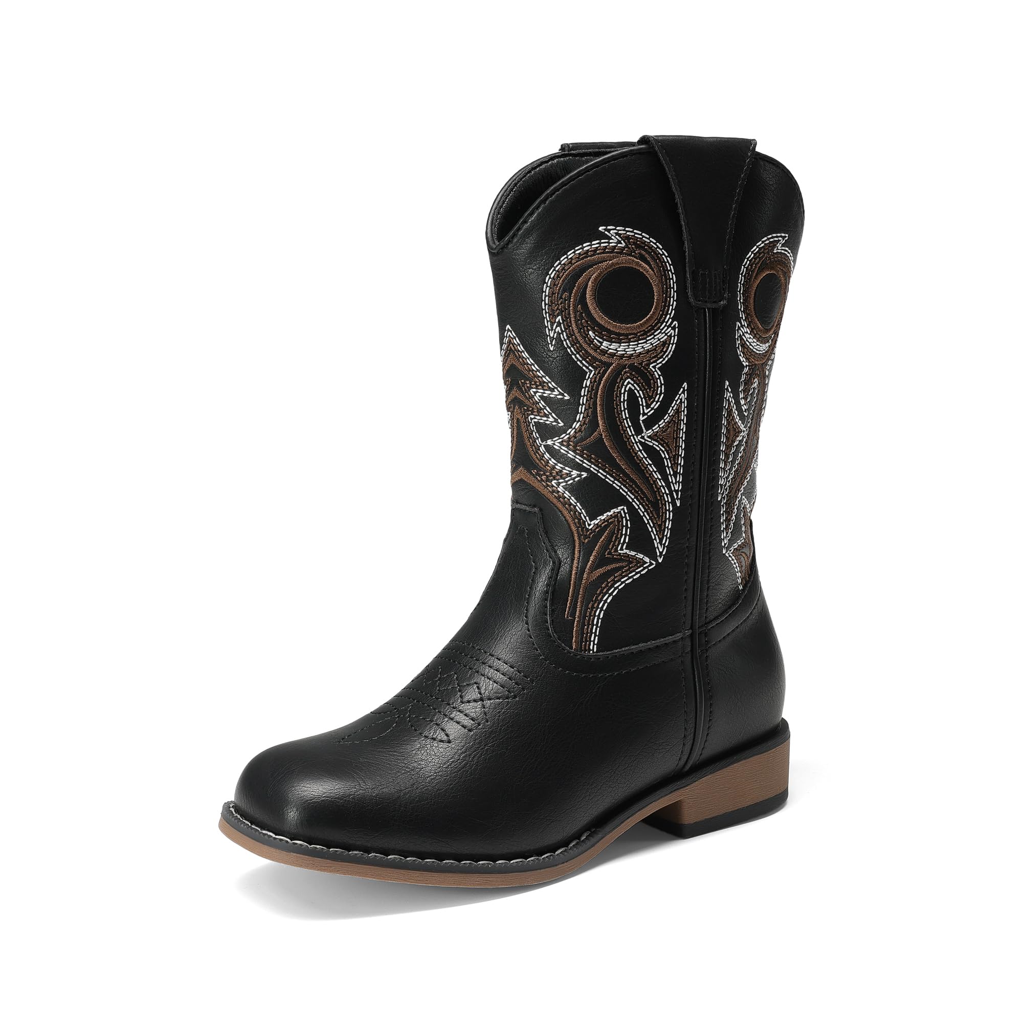 DREAM PAIRS Stivali per bambini: comfort classico | Stivali in cowboy retrò ricamati con punta quadrata, per bambini, con fodera morbida, per feste, Halloween, equitazione