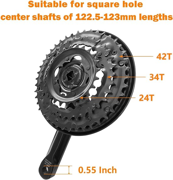 Bike Crankset FC-TY301 42-34-24T for 3x6/7/8Speed Gears Square Taper Set 170MM Crank Arm for Mountain Bike