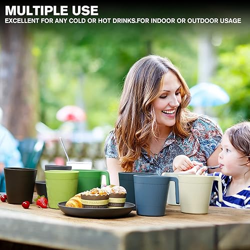 Miniatura 7 de Vasos Acanalados para Beber Tazas de Café Juego de 8, Tazas de Café de Plástico de 16.9 OZ Vasos Irrompibles con Asa, Tazas Reutilizables para