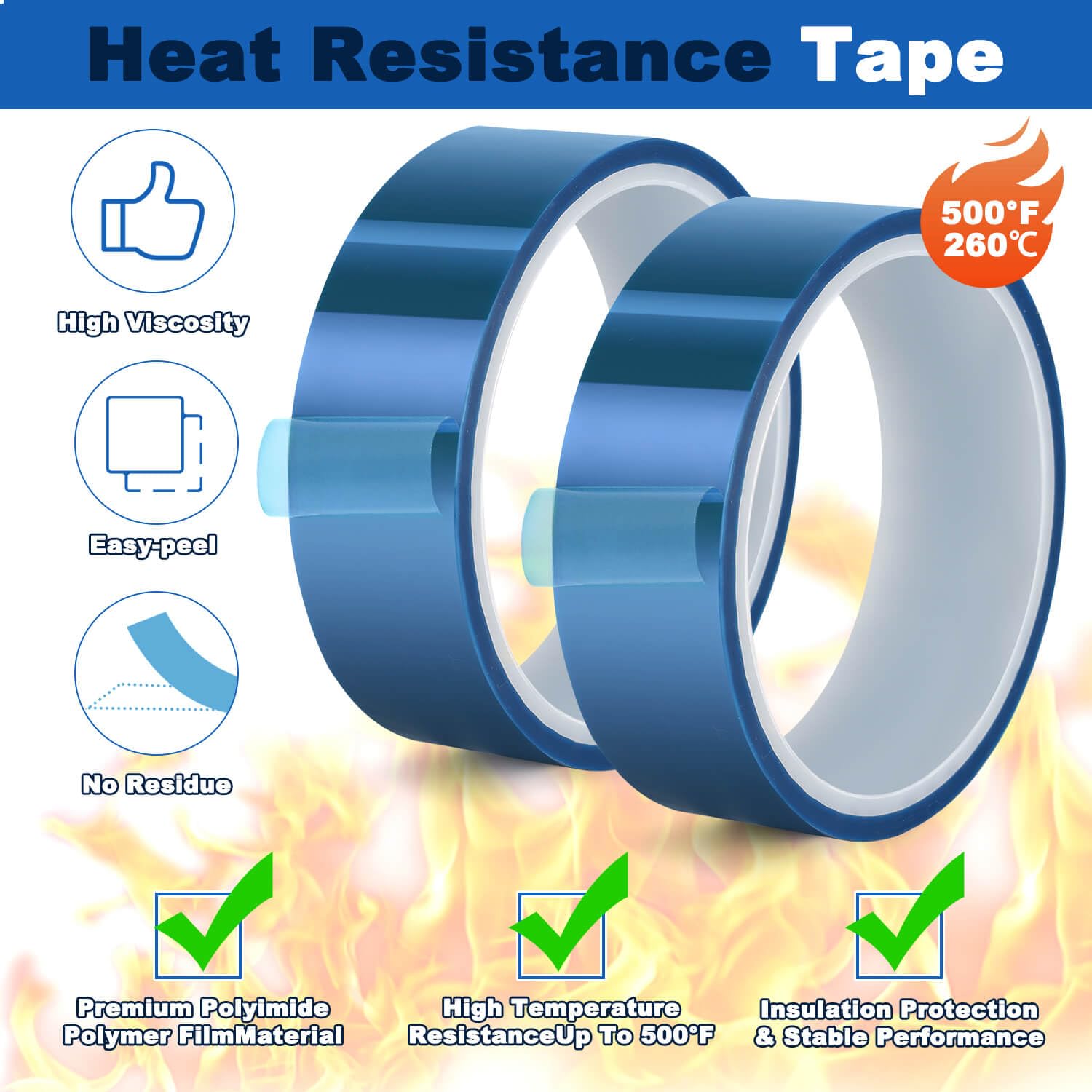 Billbotk 20mm Heat Resistant Tape for Sublimation, Heat Transfer Tape for Heat Press, No Residue Thermal Tape for Sublimation, HTV Heat Press (Blue)