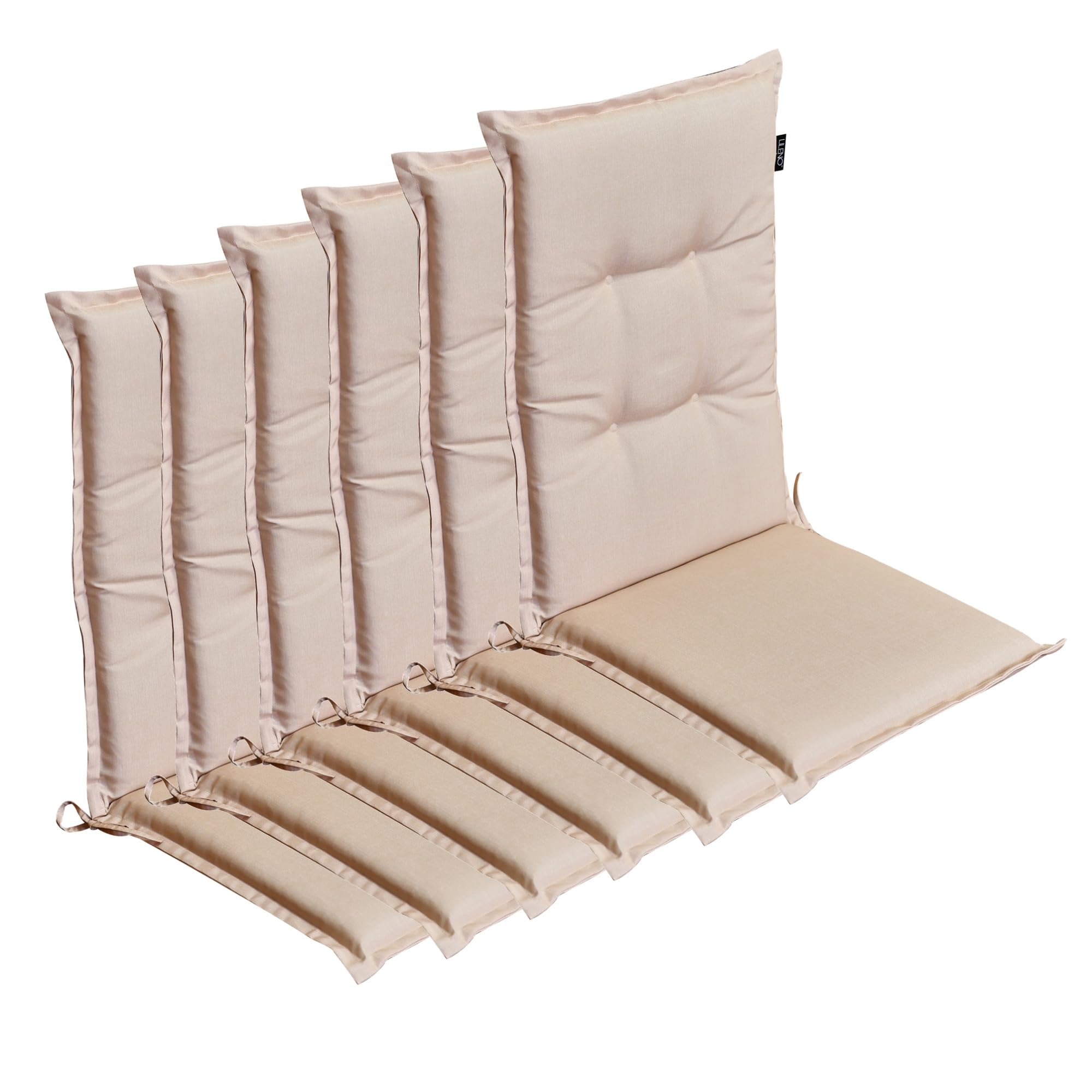 LILENO HOME Garden Chair Cushions in Cream Plain [Set of 6 - High-Back] - Comfortable Loungers as Seat Cushions for Garden Furniture - Chair Cushions for Garden Chairs and Folding Chairs