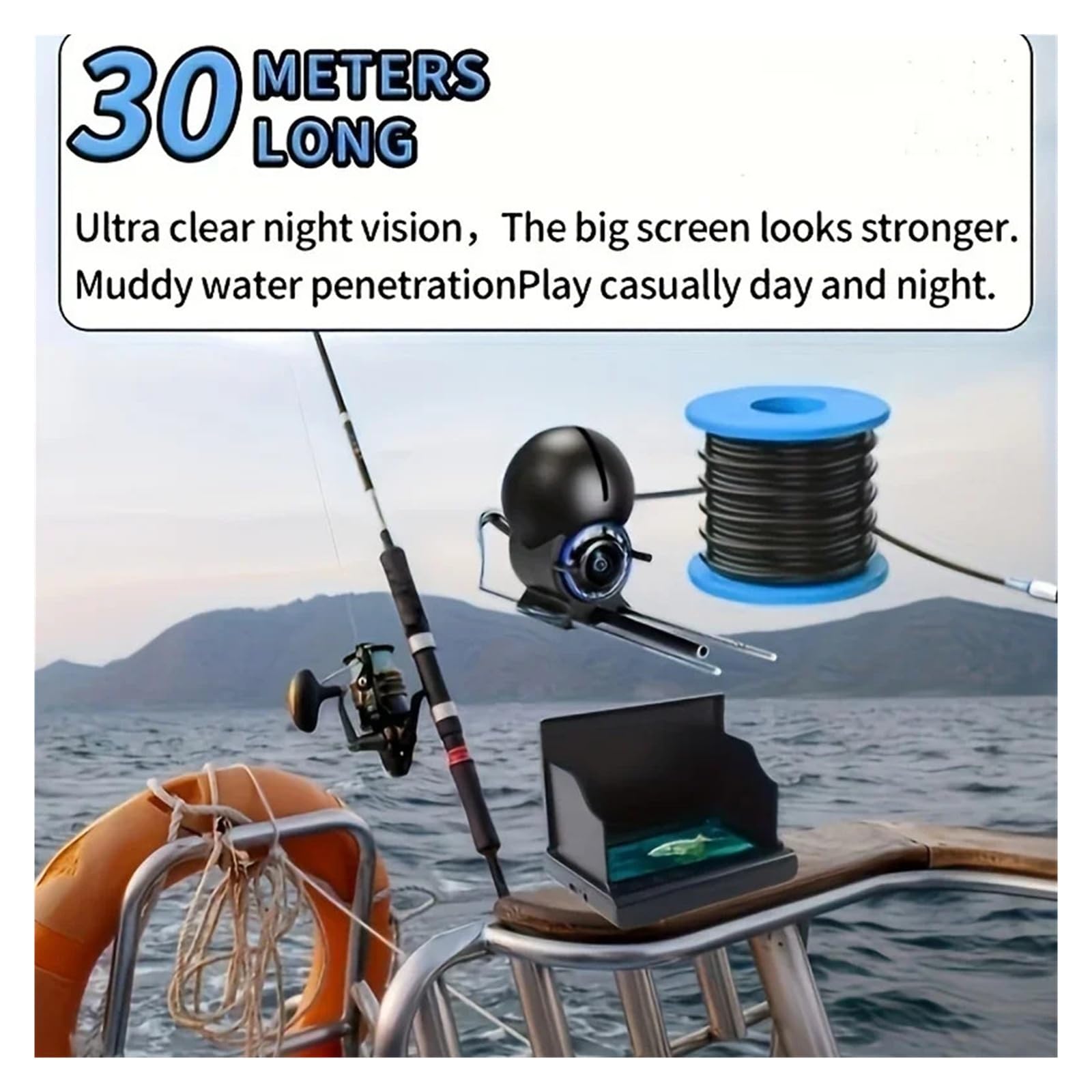 Caméra de pêche sous-Marine HD avec écran LCD de 4,3 Pouces et Vision Nocturne, équipement Complet for 15 m/20 m/30 m/50 m