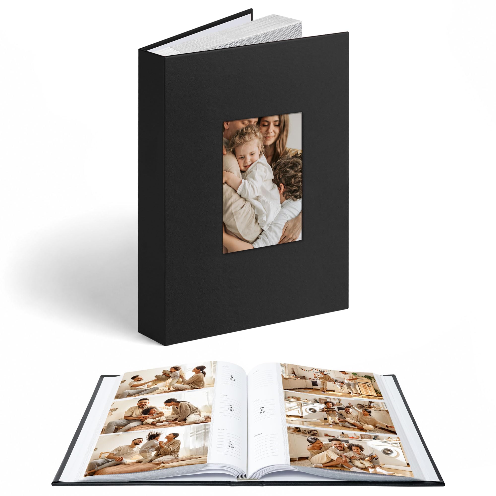 Vienrose Photo Album 6x4, Faux Leather Cover with Window and Writing Space, 300 Pockets Slip in Large Capacity, Gift for Wedding, Anniversary, Christening, Family Memory Book Pictures, Black