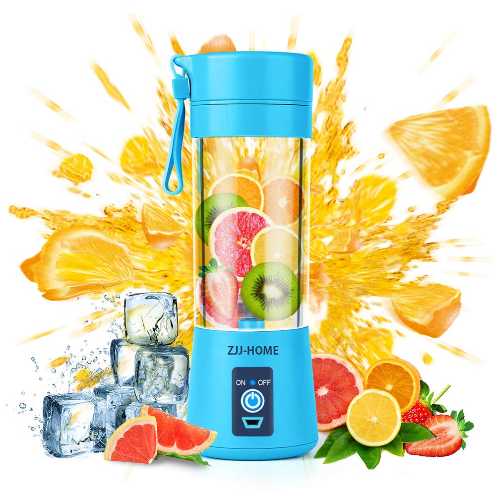 Zjj-HomePortable Blender, Smoothie Blender-Six Blades In 3D, Mini Travel Personal Blender With Usb Rechargeable Batteries,Household Fruit Mixer,Detachable Cup,Usb Juicer Cup 380ml (Fda Bpa Free) Blue