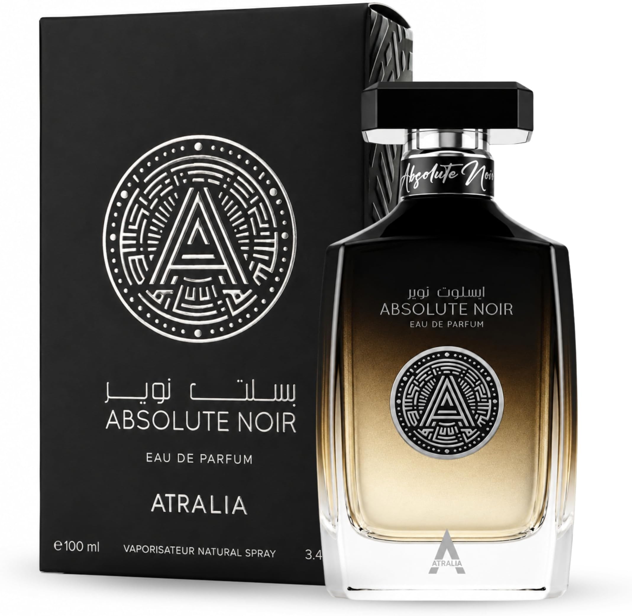 Atralia Absolute Noir Eau De Parfum for Men 100Ml 3.4Oz - Luxurious and Long Lasting Fragrances with Top Notes of Bergamot, Lemon, Grapefruit, Pink Pepper