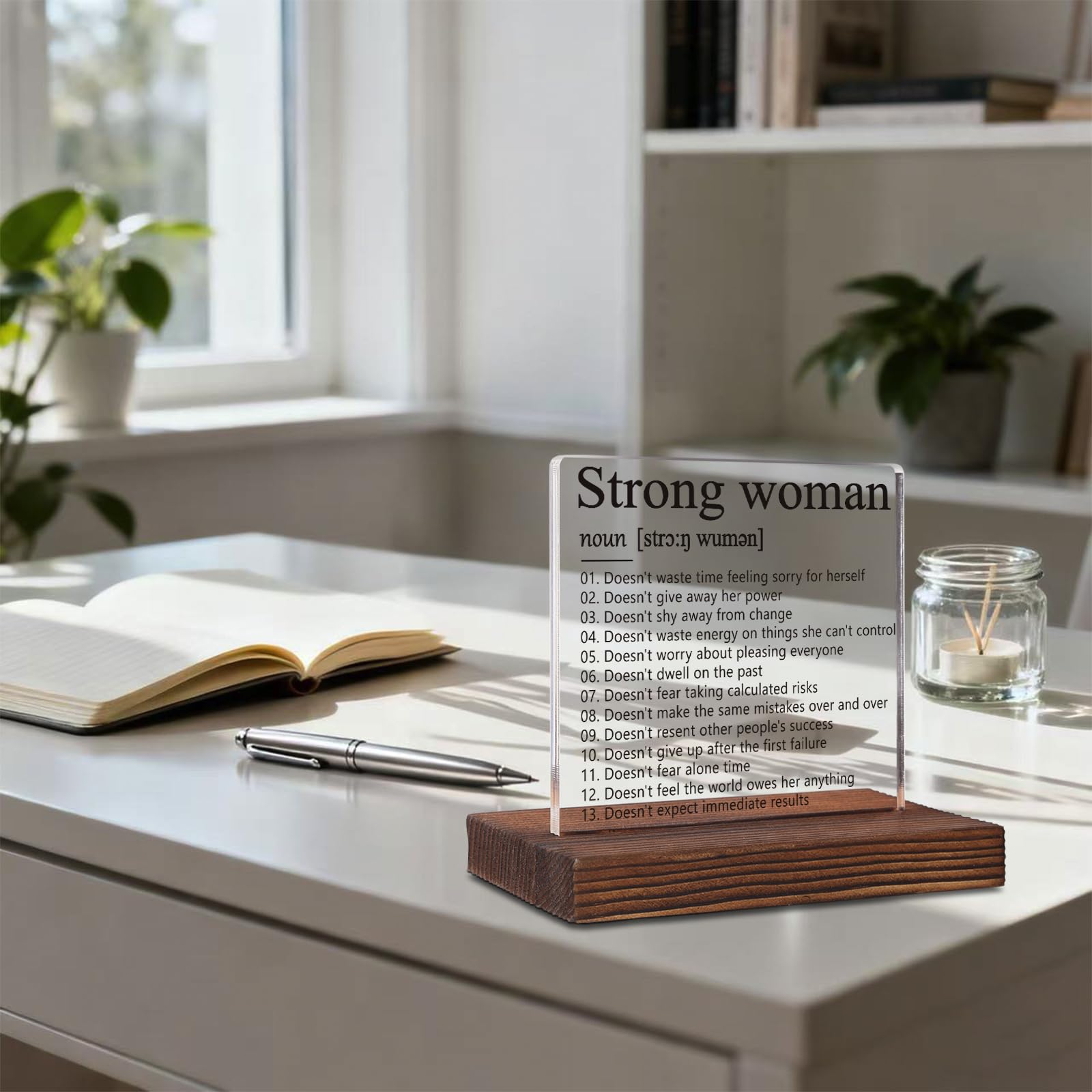 Inspirational Gifts for Women Mom Sister, Strong Woman Definition Sign, Positive Energy Gift for Coworkers Recognition, Motivational Gifts for Friends, Acrylic Desk Decor Plaque VR211