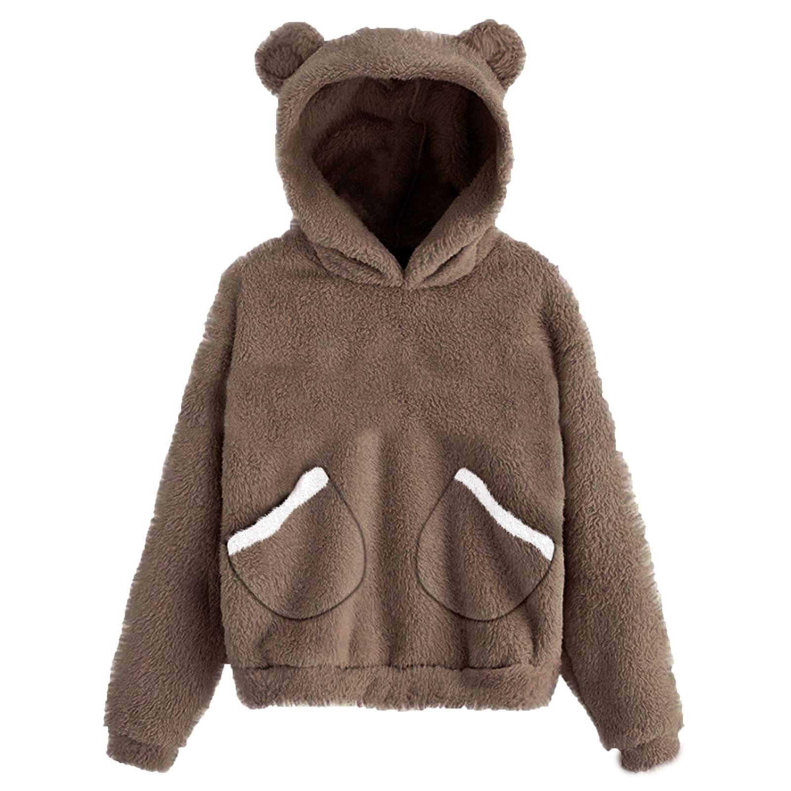 Teddy Bear Hoodie for Womens Teen Girls Long Sleeve Fleece Sweatshirt  Winter Warm Fuzzy Sweater Pullover