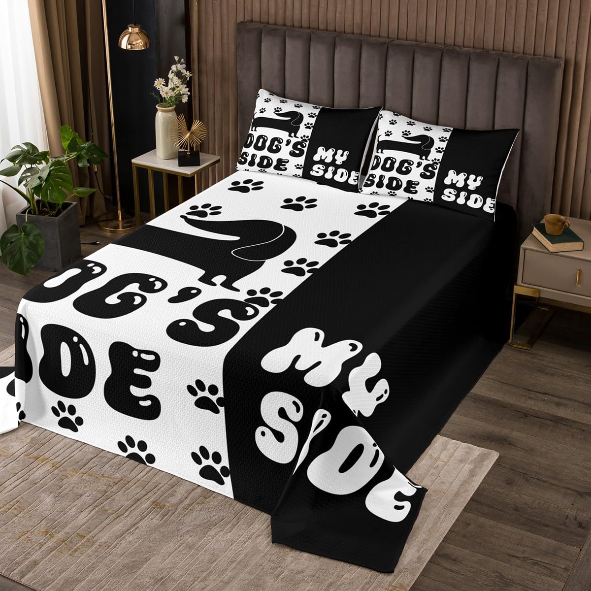 Couvre-lit imprimé pattes de chien mignon pour protéger le lit simple des garçons et filles