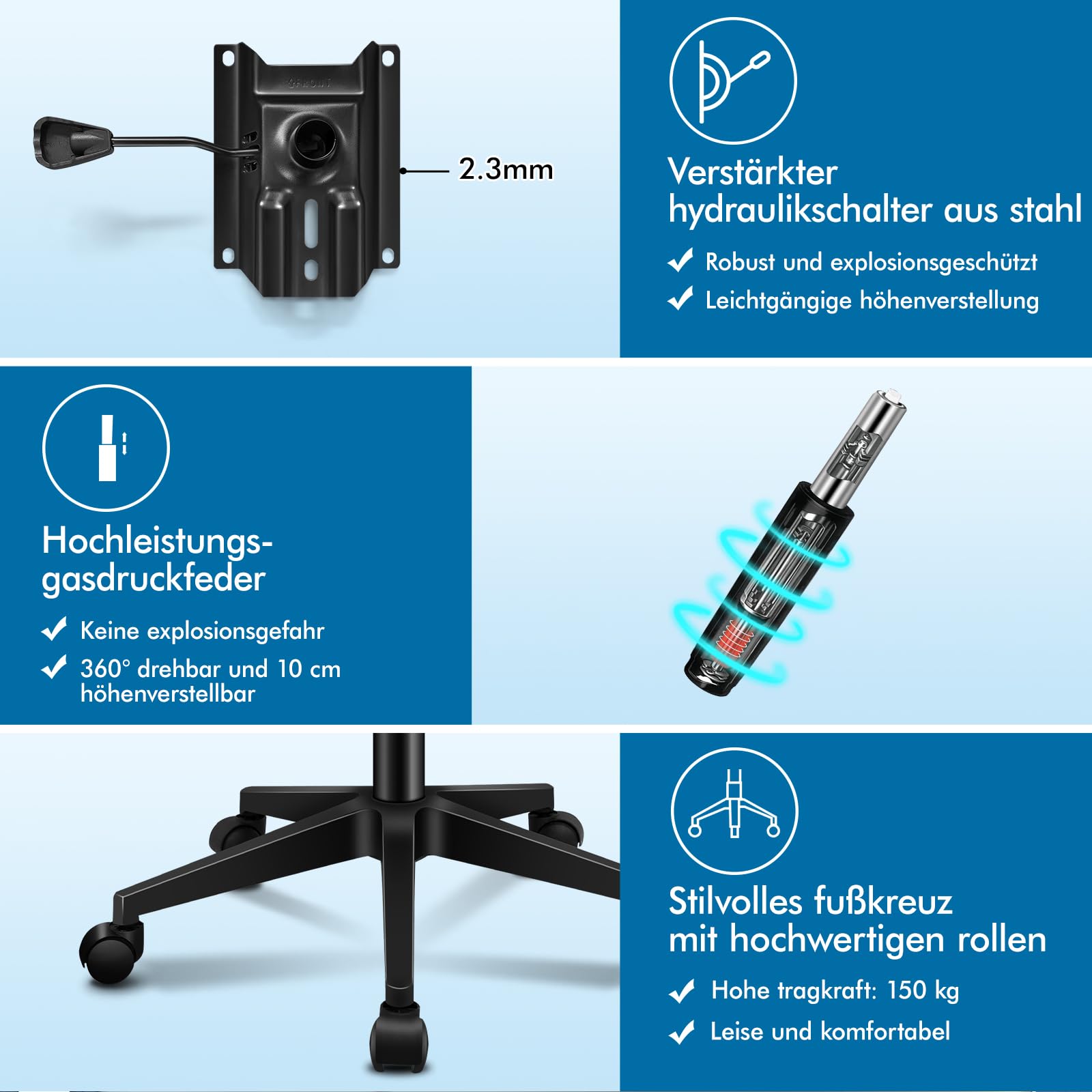 ALFORDSON Netzstuhl Bürostuhl Mesh Chefsessel Wippfunktion, ergonomisch Schreibtischstuhl höhenverstellbarer,360° Drehstuhl, PC-Stuhl Besprechungsstuhl,klappbare Armlehnen,180 kg belastbar,Schwarz