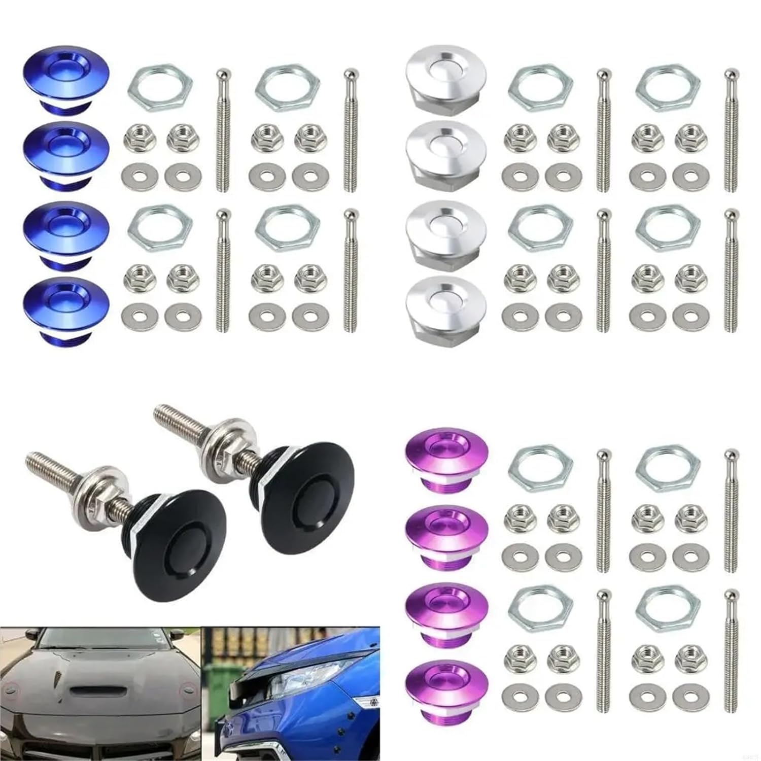 Hood Pins 4PCS Universally Aluminum Push Button Car Front Bumper Hood Pin Bonnet Lock Latches Clip for Auto Car(Color)