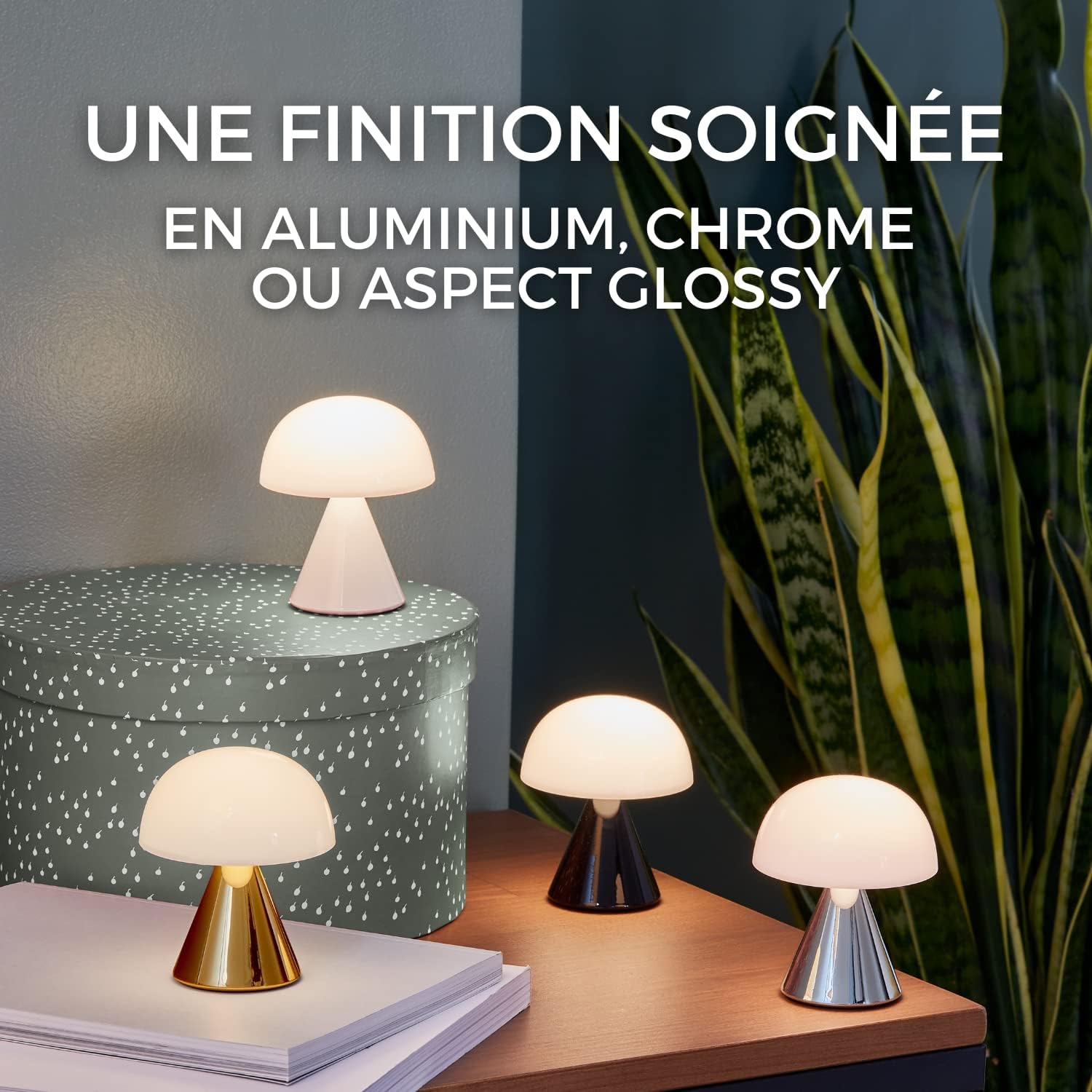 Lexon Mina Small Bedside Lamp - LED Portable Table Light for bedrooms, Kids and Nursery - Rechargeable with 12h Autonomy and Memory Dimmer - Aluminum - Dark Blue