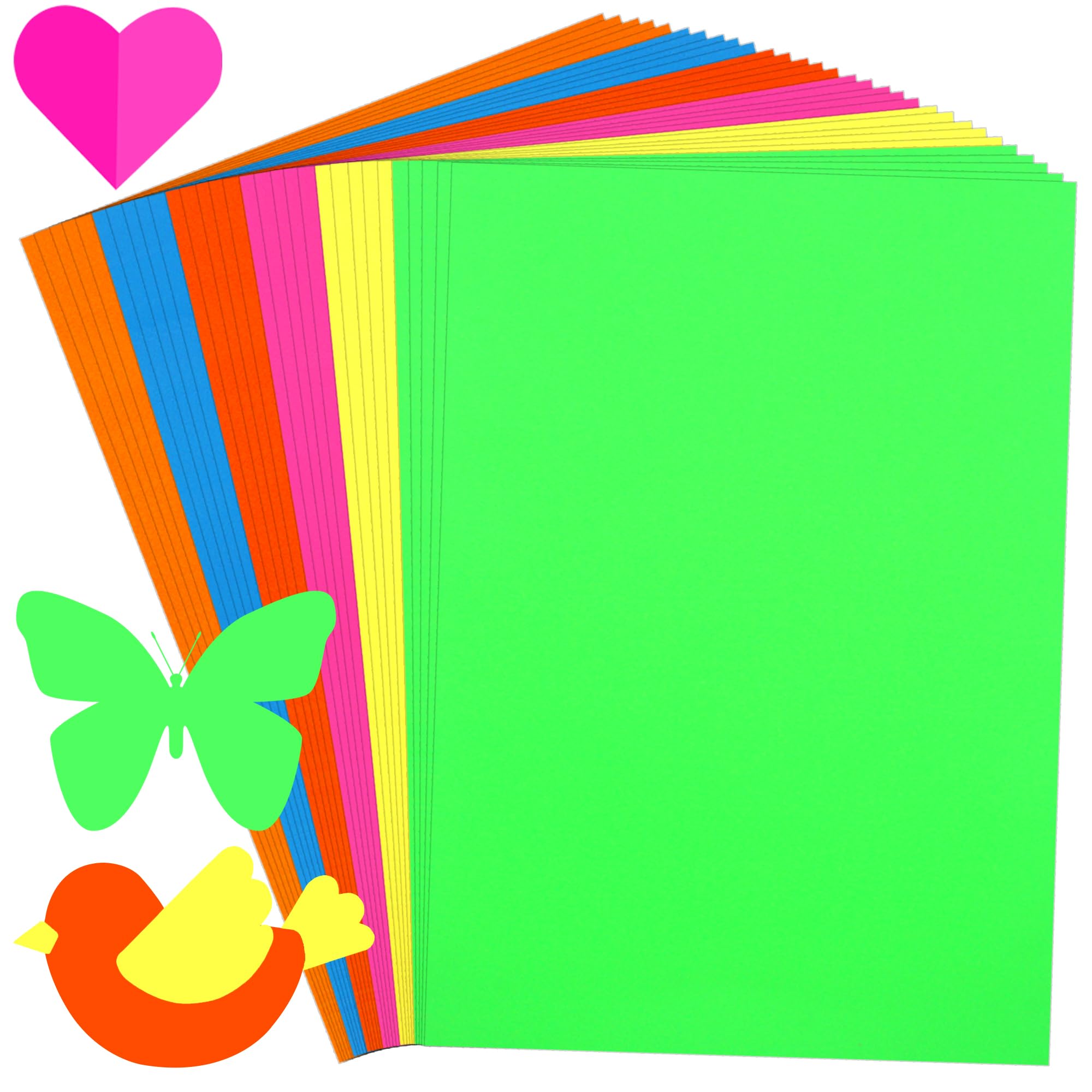 Cinvo 30 Pack Neon Paper Sheets Colored Poster Boards Fluorescent Bright A4 Thick Cardstock Double-Sided Color Paper Reflective for Cardmaking Signs