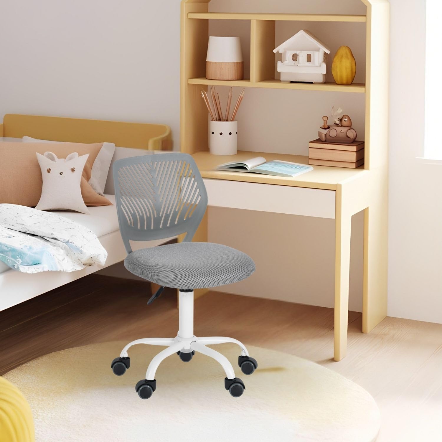FurnitureR Krzesło dziecięce z regulacją wysokości, kolorowe, ergonomiczne krzesło młodzieżowe z oparciem i podłokietnikami, krzesło dziecięce z 5 kółkami, dla dzieci w wieku 3-10 lat, maksymalne