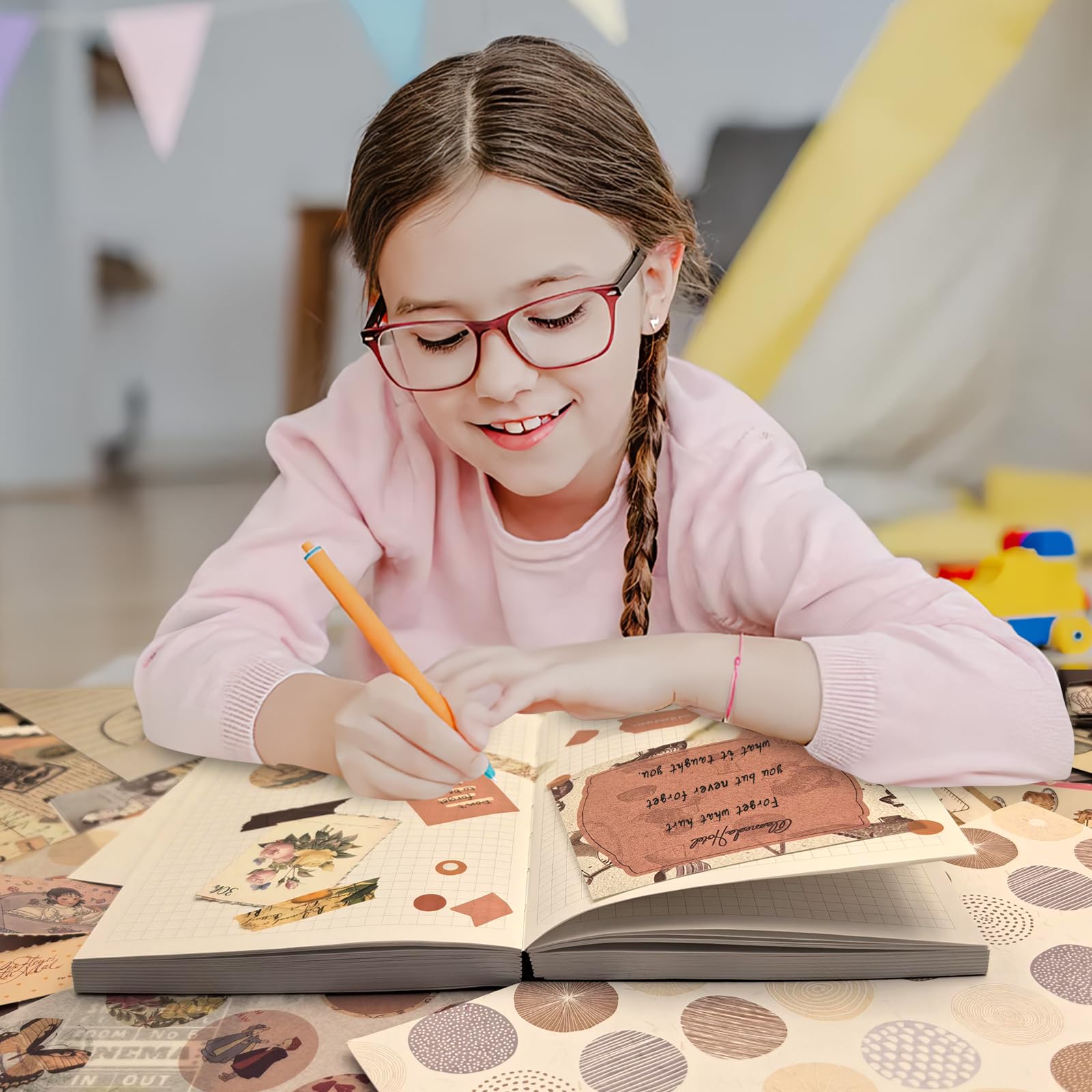 ROEOWENE Kit Scrapbooking 410 Pezzi - Adesivi Vintage, Carte, Nastro Per Journaling