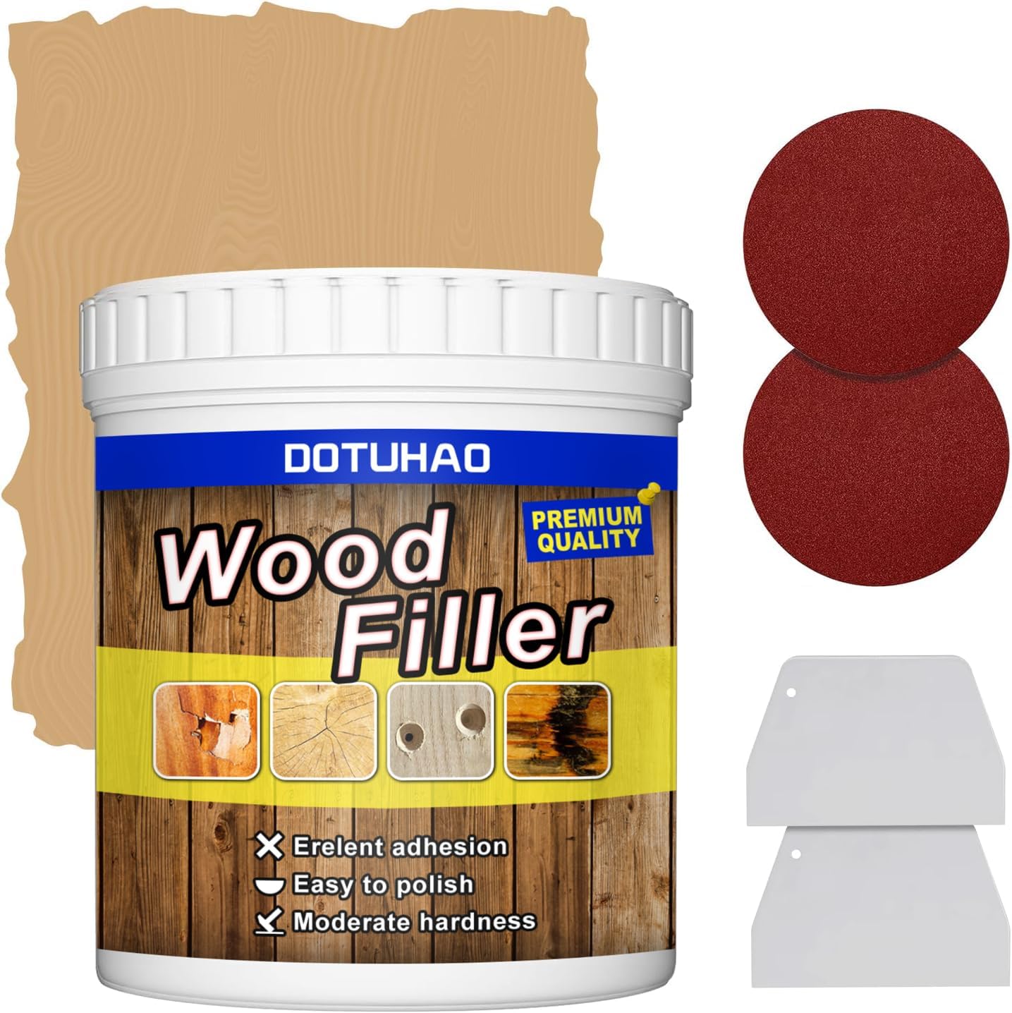 9 Ounce Natual Wood Filler, Wood Putty, Wood Filler Paintable, Wood Repair Putty Stainable, Wood furniture repair kit, Quickly repair any broken and defective wooden furniture (Natual, 9 oz)