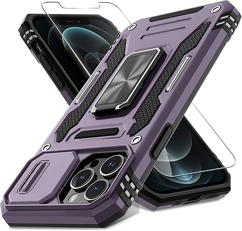 DEERLAMN Funda para iPhone 13 Pro Max con cubierta deslizante para cámara + protector de pantalla (1 unidad), soporte de anillo giratorio de grado