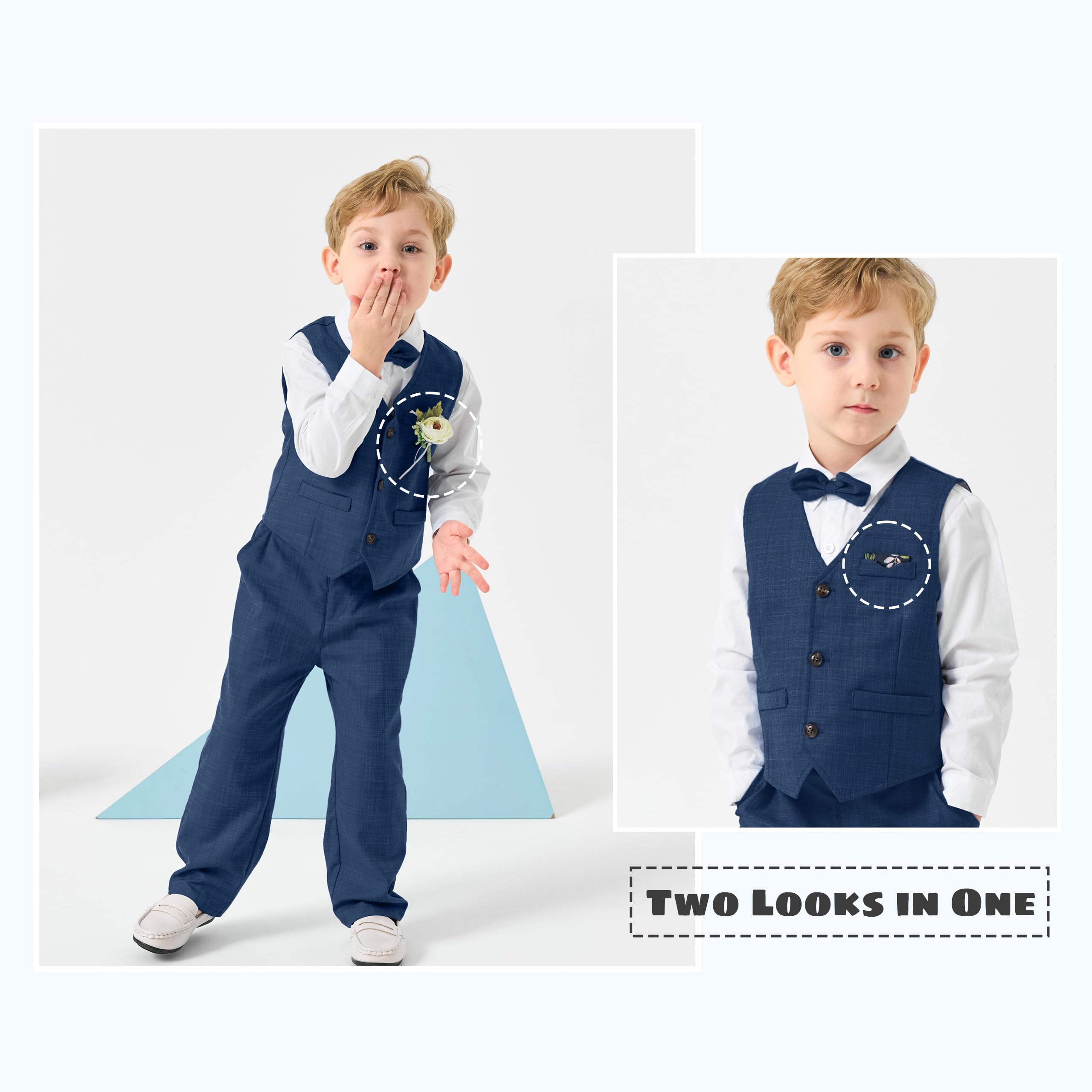 Volunboy Baby-Outfit für Jungen, formelle Eheringe, Kleinkinder, Gentleman, Fliege, Weste, Gästeanzug, Kleid, Hemd, Hose