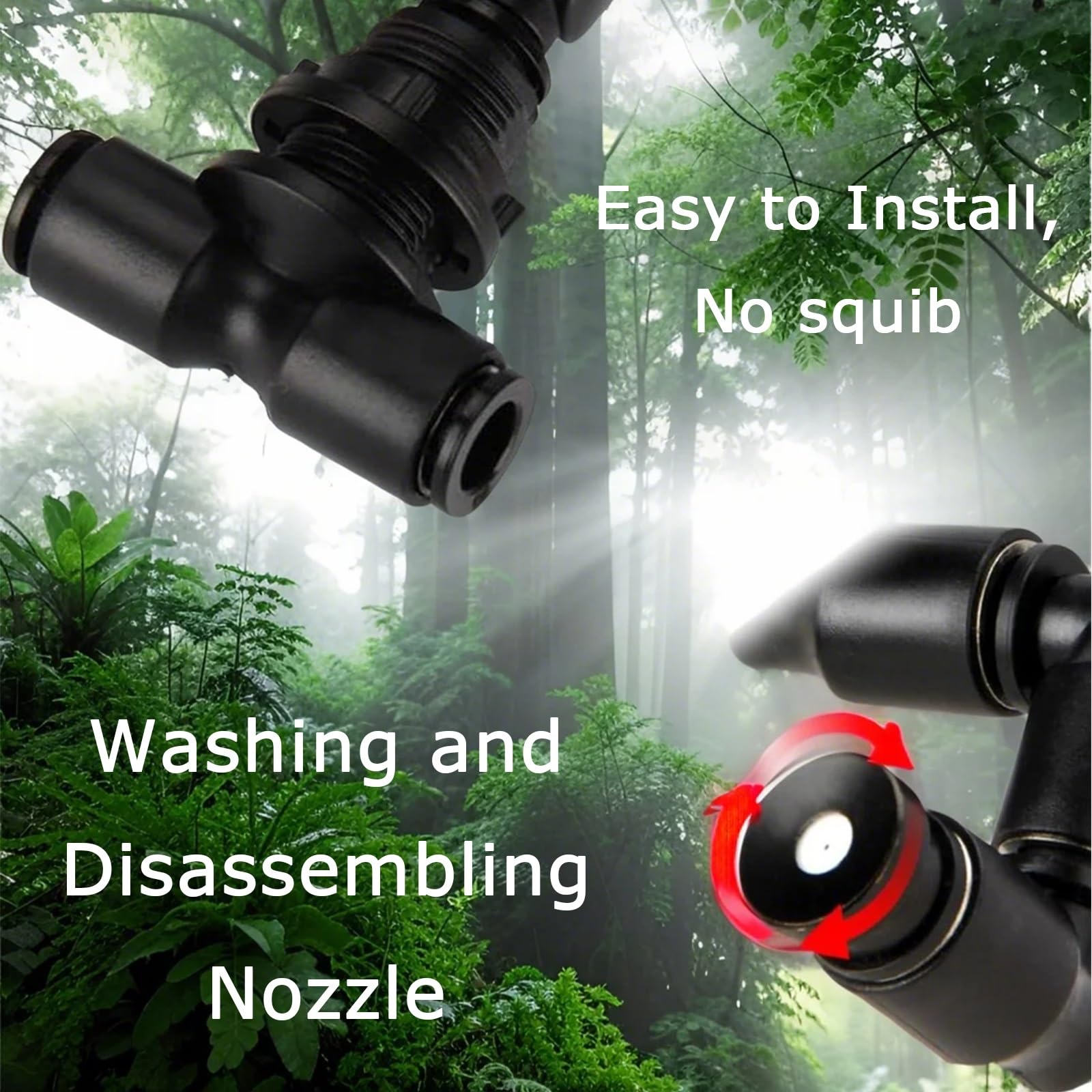 Boquillas de Pulverización para Nebulizador de Reptiles, Boquilla Desmontable Ajustable de 360°, Boquillas de Pulverización de Nebulización Negra(Four nozzles,3pec)