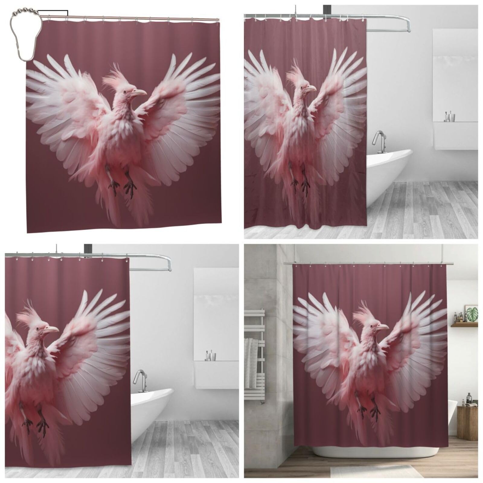 Rideau de douche microfibre lavable en machine 183x183 cm étanche motif oiseaux