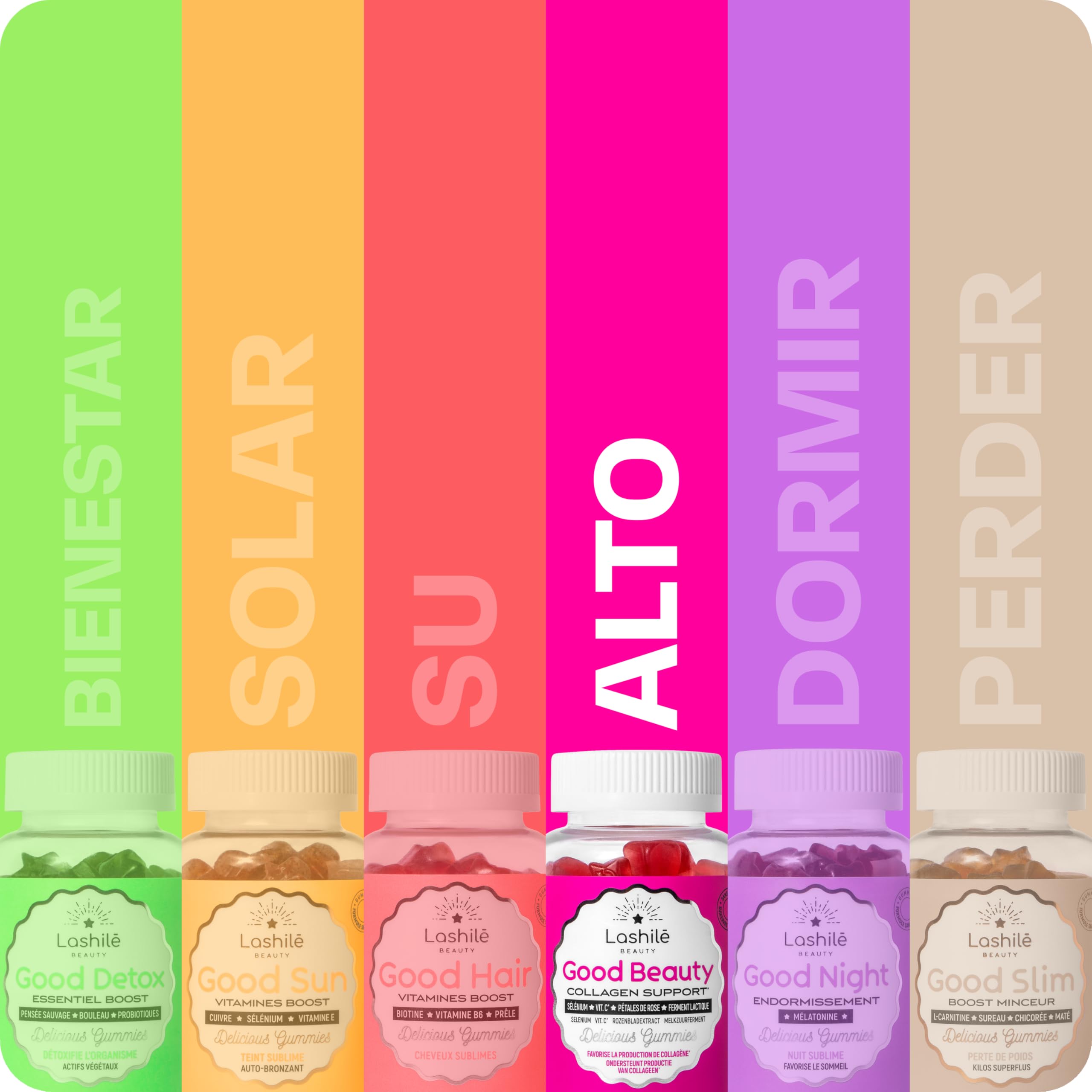 Lashilé Beauty - Complementos Alimenticios - Potenciador de colágeno - Good Beauty - Selenio, Vitamina C, Fermento láctico, Ácido hialurónico - 60 Gummies
