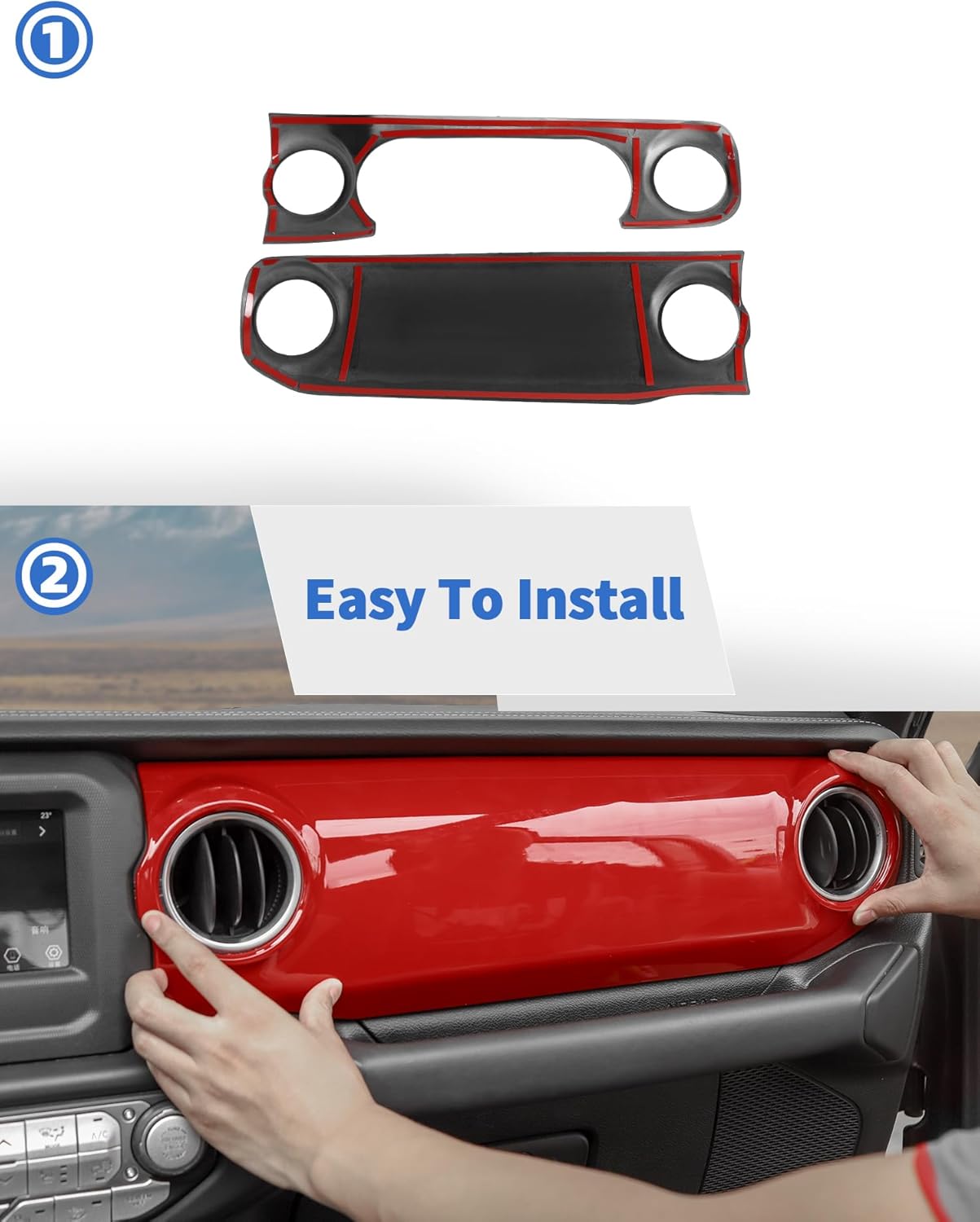 Red Center Console Dashboard Cover Trim Interior Accessories for Jeep Wrangler JL JT 2018-2023