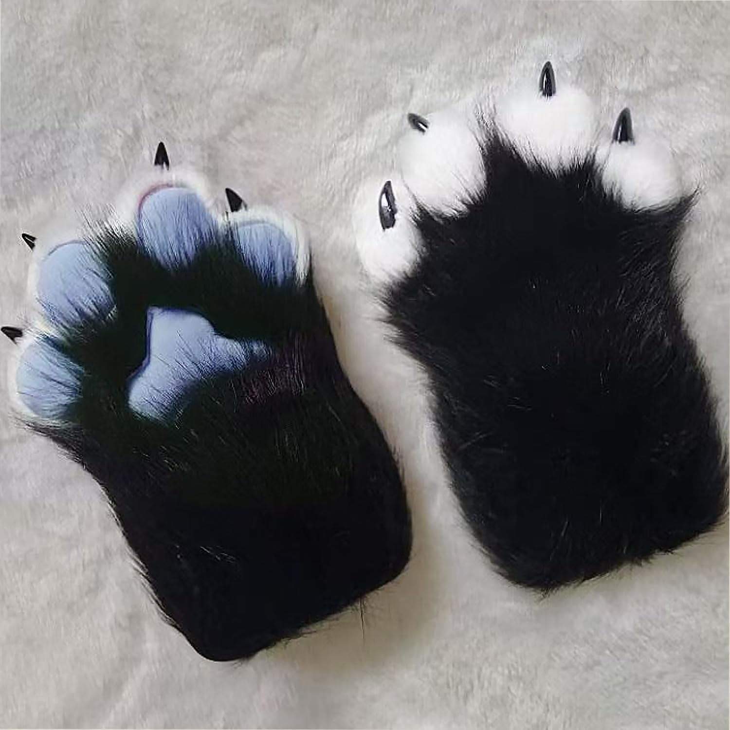 Furry Paws Gloves,Cute Plush Wolf Cat Paw Gloves with Claws Faux Fox Fur Fursuit Paws Halloween Cosplay Animal Costume - Image 4