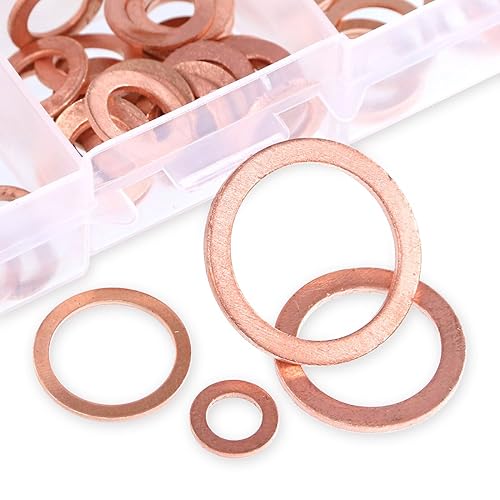 Miniatura 3 de Swpeet Kit surtido de 165 arandelas de sellado métricas de cobre de 8 tamaños, incluye M6 M8 M10 M12 M14 M16 M18 M20 perfecto para conexiones