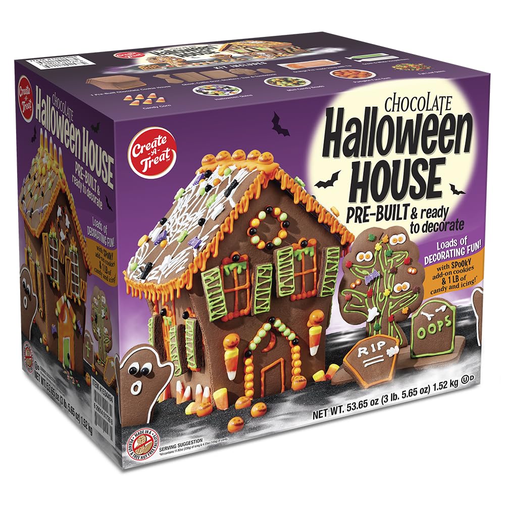 Create a Treat Chocolate Halloween House Set, Pre- Built Cookie and Ready to Decorate