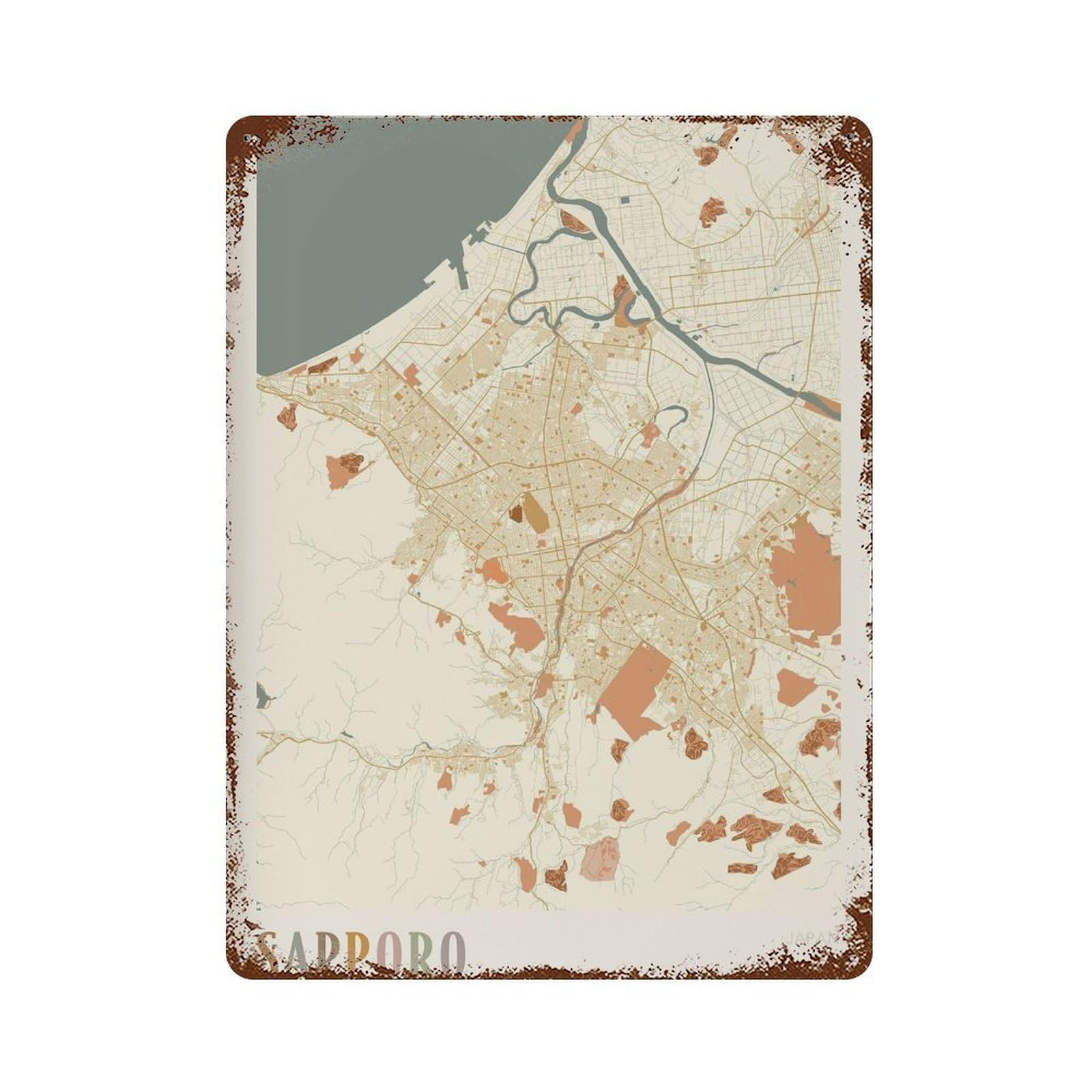 xiaoxiaoshen Sapporo Map Japan Travel Gift Boho Wall Decor Art Metal Tin Poster Modern Home Decor Art Home Bar Shop Decorations Vintage Sign 40x30cm