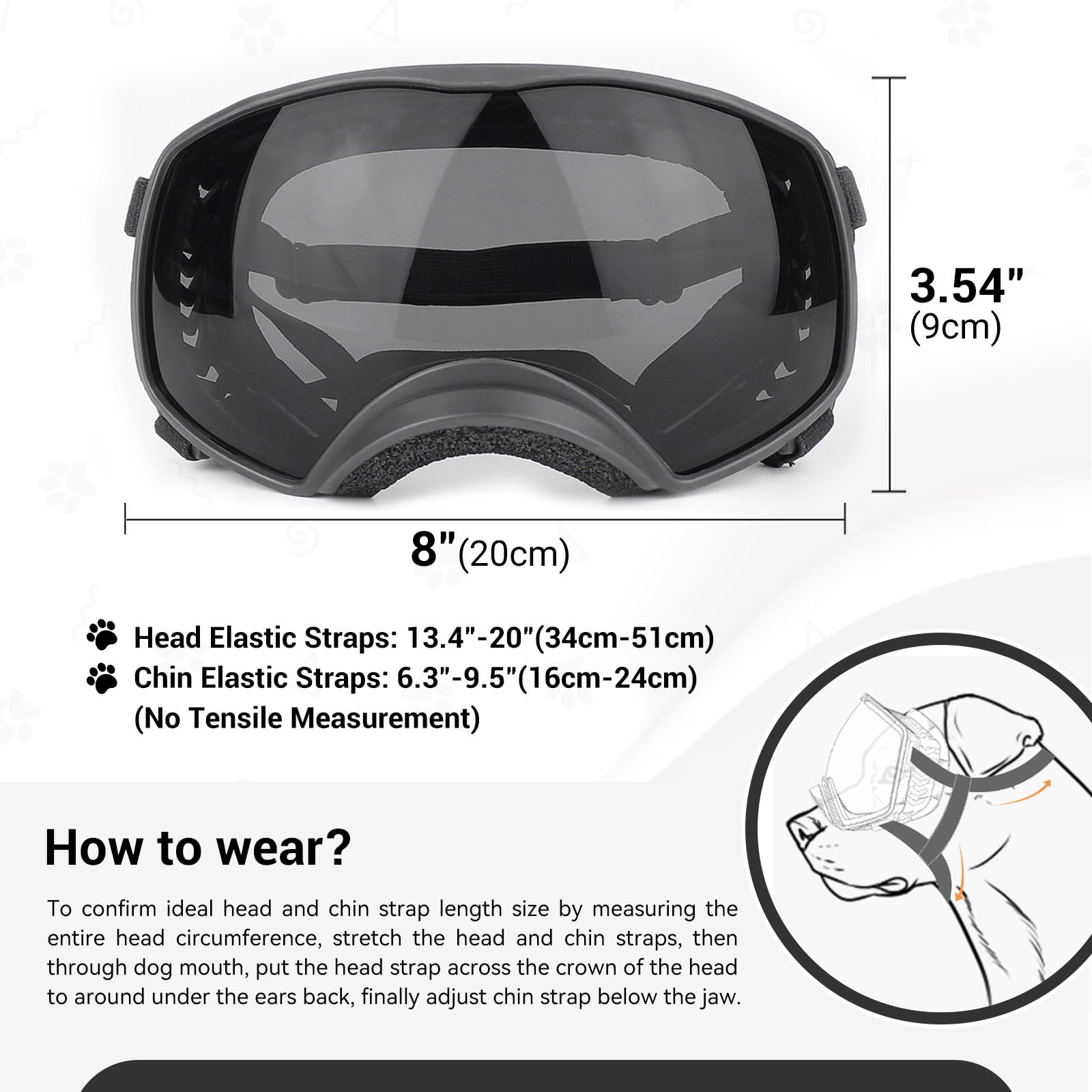 NAMSAN Gafas de Sol para Perros con Protección UV Gafa con Cinta Ajustable y Almohadillas de Espuma Gafas de Sol para Mascotas Protegen los Ojos para Perros Grandes- Negro