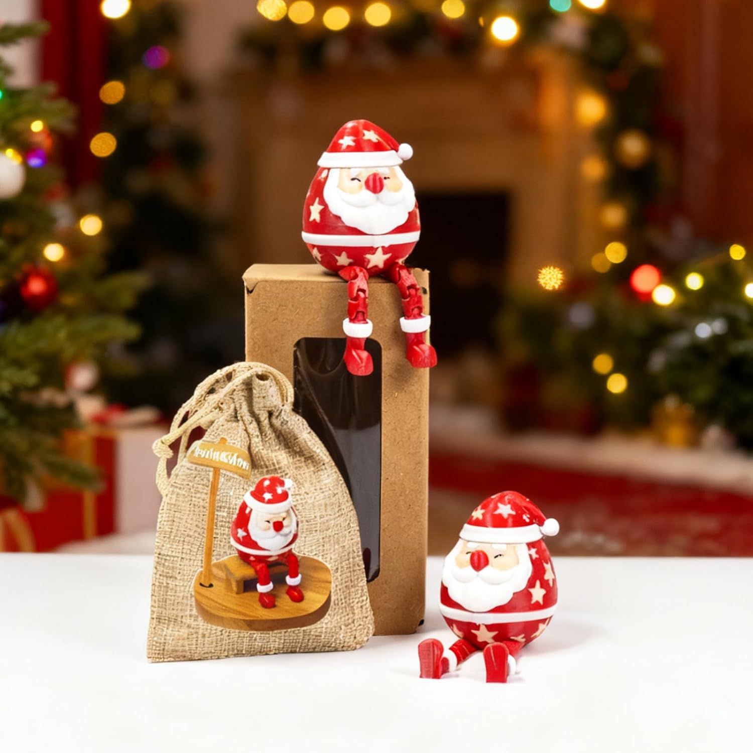 Christmas Santa Claus 3D Printed Santa Figurines Set of 2 – Shelf Sitter Christmas Decorations with Small Gift Compartment, Tabletop Christmas Decor image 3