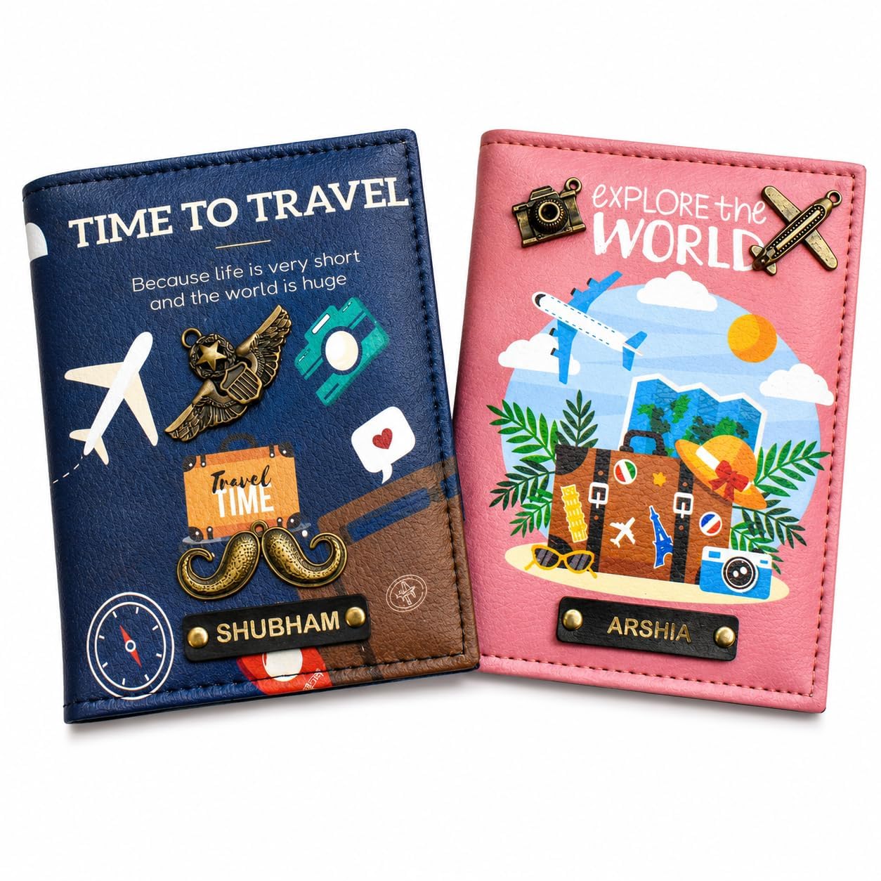 Unisex Printed leathertte Passport Covers(TTt-EXM-2PC) (Blue and Pink)-image-24